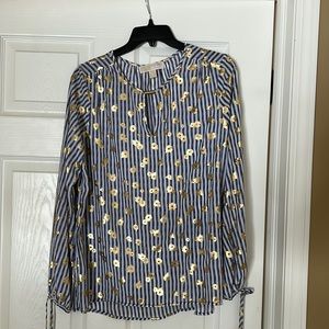 MICHAEL KORS  Long Sleeve Striped  Blouse with gold accents Size S